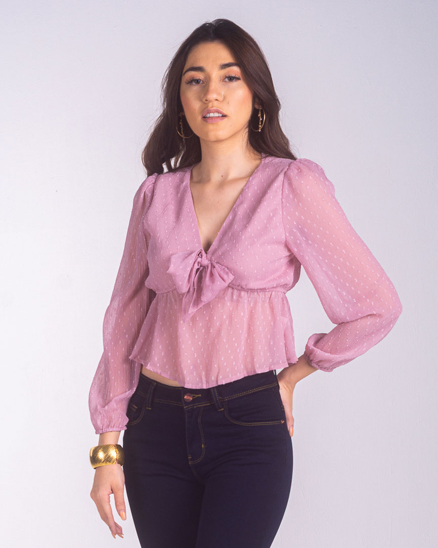 Blusa Cuello en V manga Larga