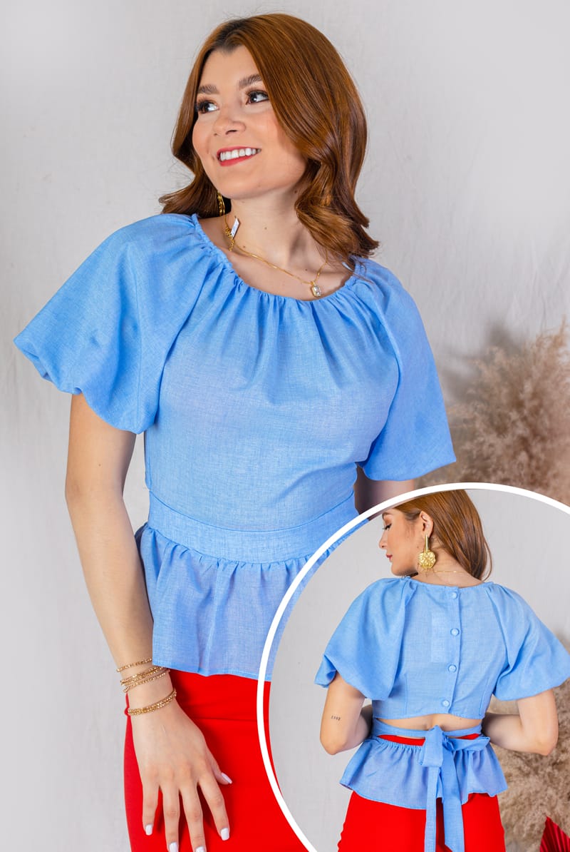 BLUSA MILK HONEY CELESTE MANGA BOMBA