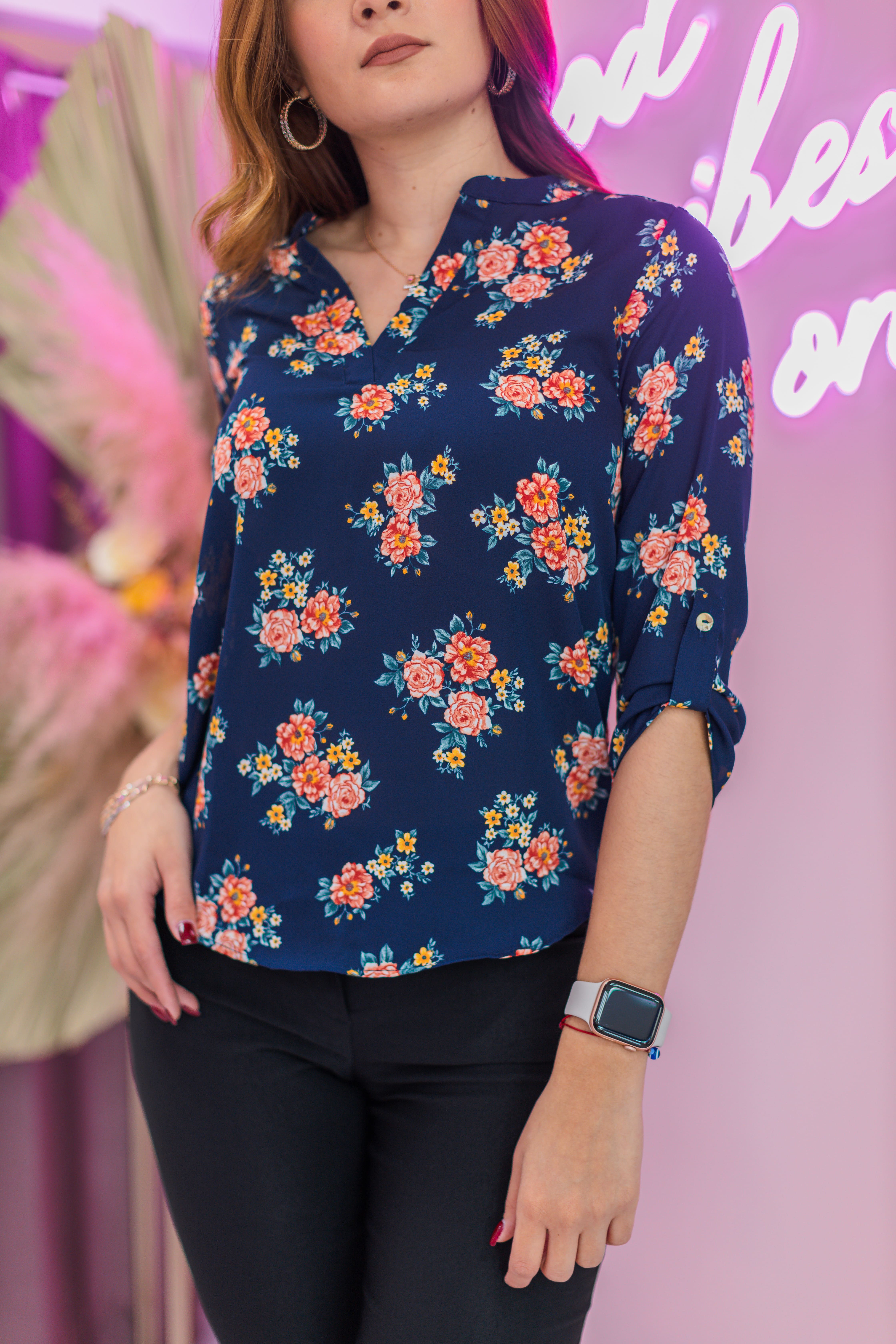 TUNICA AZUL FLORES