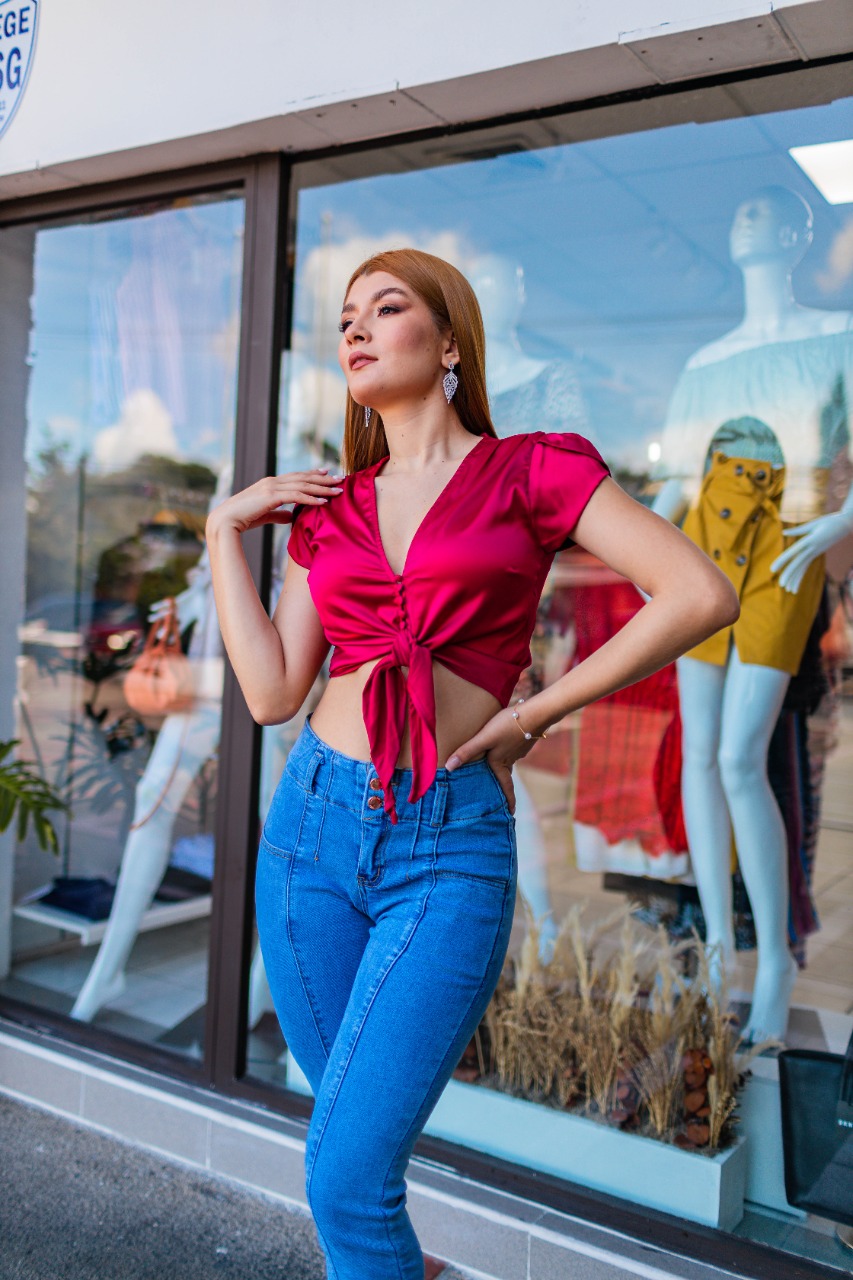BLUSA VINO SEDA M-TULIPAN C/ NUDO